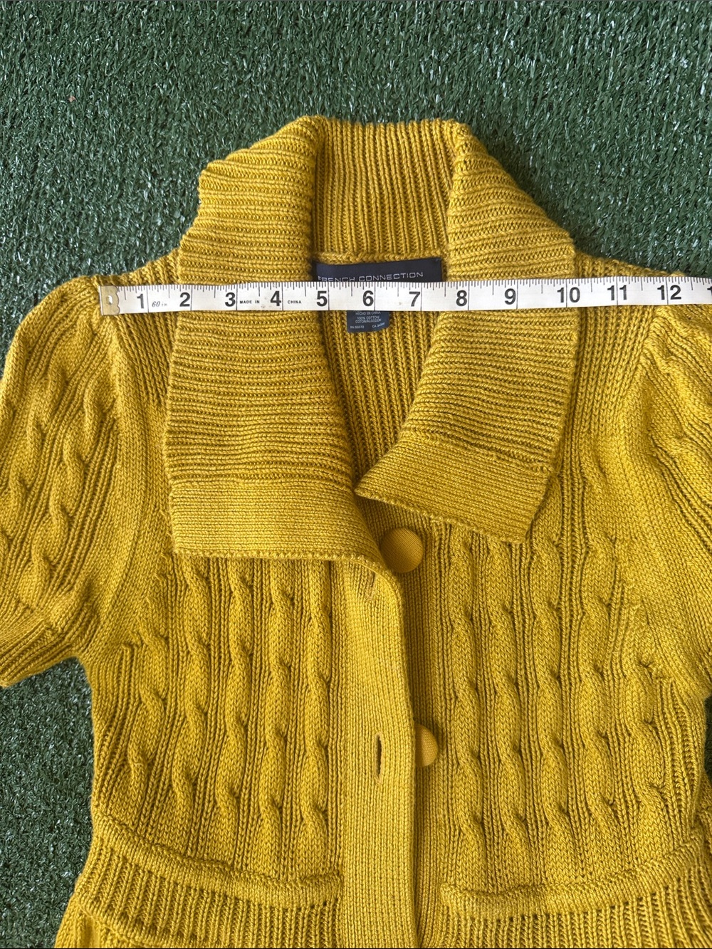 French Connection Mustard Short-Sleeve Knit Cardigan with Peplum Pockets - Picture 12 of 12